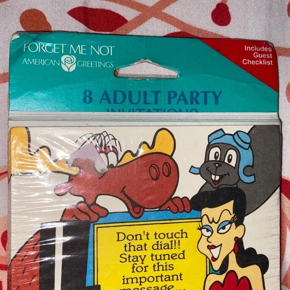 VTG ROCKY & BULLWINKLE ADULT PARTY 8 INVITATIONS & ENVELOPES NIP - Picture 2 of 4